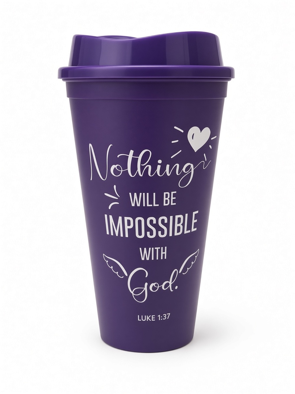 Purple tumbler Christian bible verse Luke 1:37